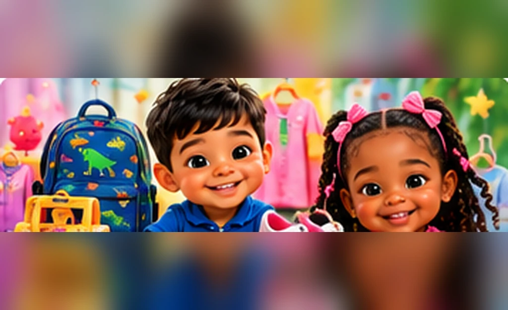 Two multicultural 3D animated-style children with everyday shoes, backpacks and clothing